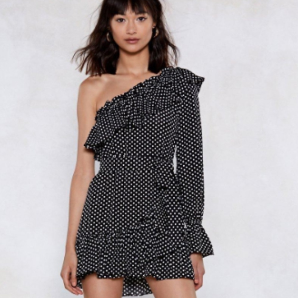 One Shoulder Polka Dot Dress